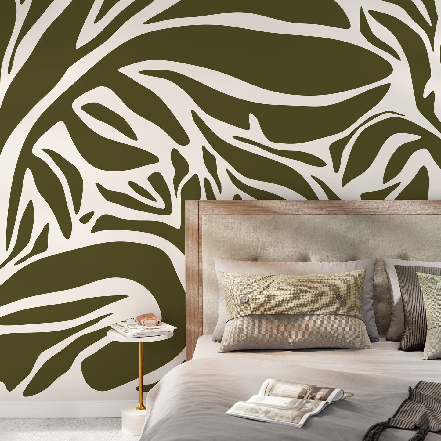 Green Abstract Art Wallpaper Large Boho Wallpaper Peel and Stick and Traditional Wallpaper - D636