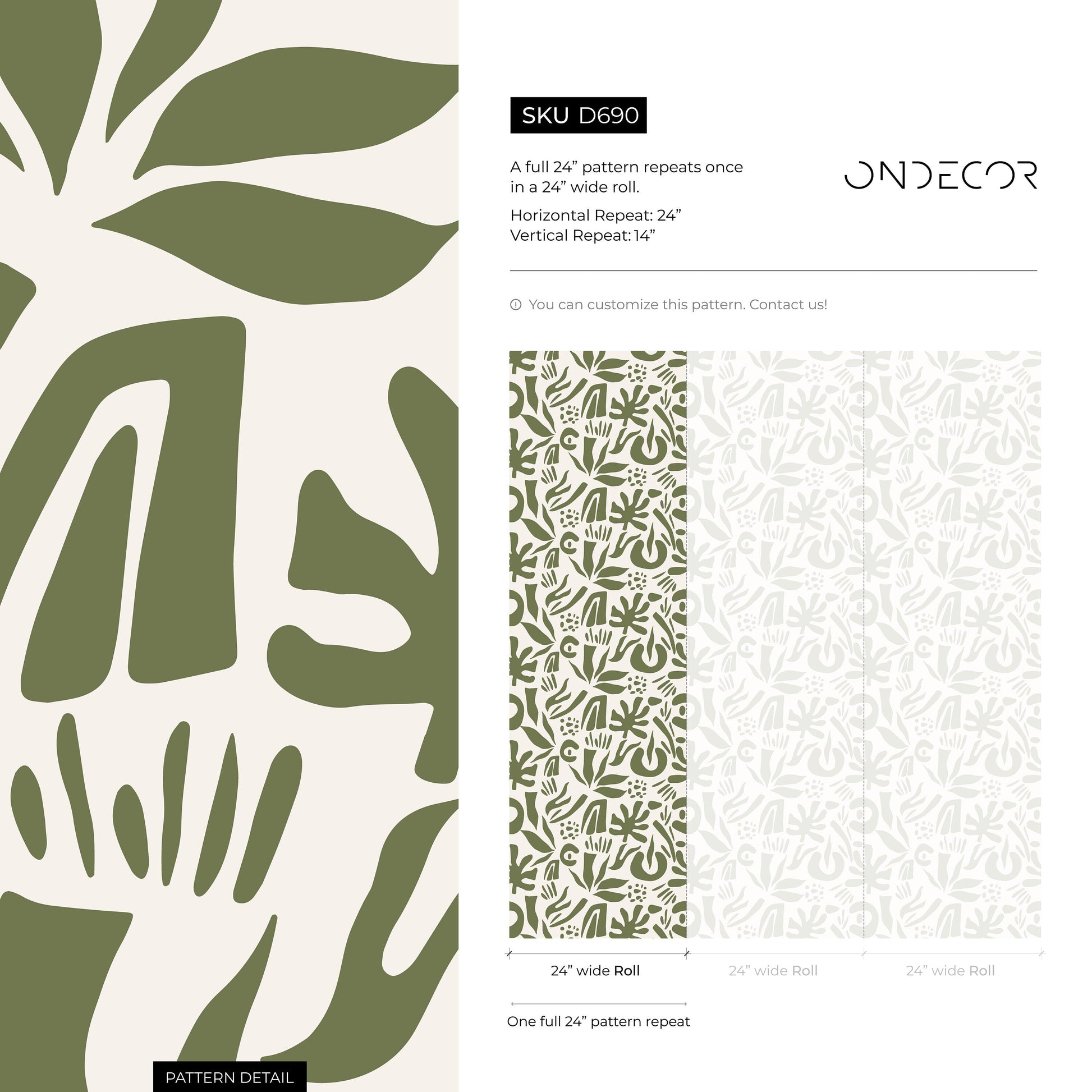 Green Abstract Leaf Wallpaper Boho Wallpaper Peel and Stick and Traditional Wallpaper - D690