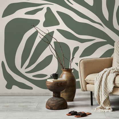 Olive Green Abstract Wallpaper Contemporary Mural Peel and Stick and Traditional Wallpaper - D691