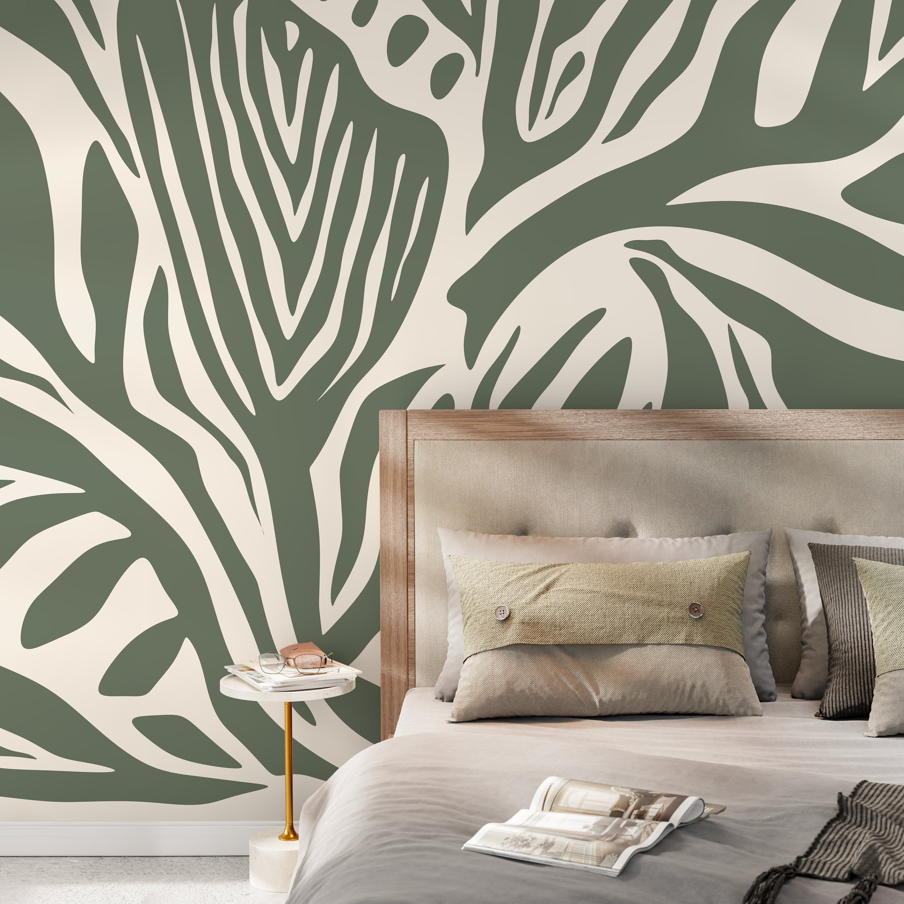 Olive Green Abstract Wallpaper Contemporary Mural Peel and Stick and T