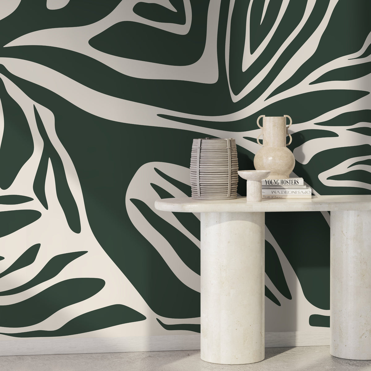 Dark Green Abstract Wallpaper Contemporary Mural Peel and Stick and Traditional Wallpaper - D696
