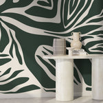 Dark Green Abstract Wallpaper Contemporary Mural Peel and Stick and Traditional Wallpaper - D696