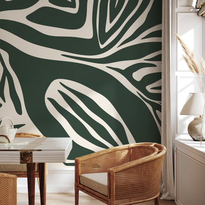 Dark Green Abstract Wallpaper Contemporary Mural Peel and Stick and Traditional Wallpaper - D696