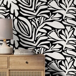 Black and White Floral Wallpaper Abstract Wallpaper Peel and Stick and Traditional Wallpaper - D703