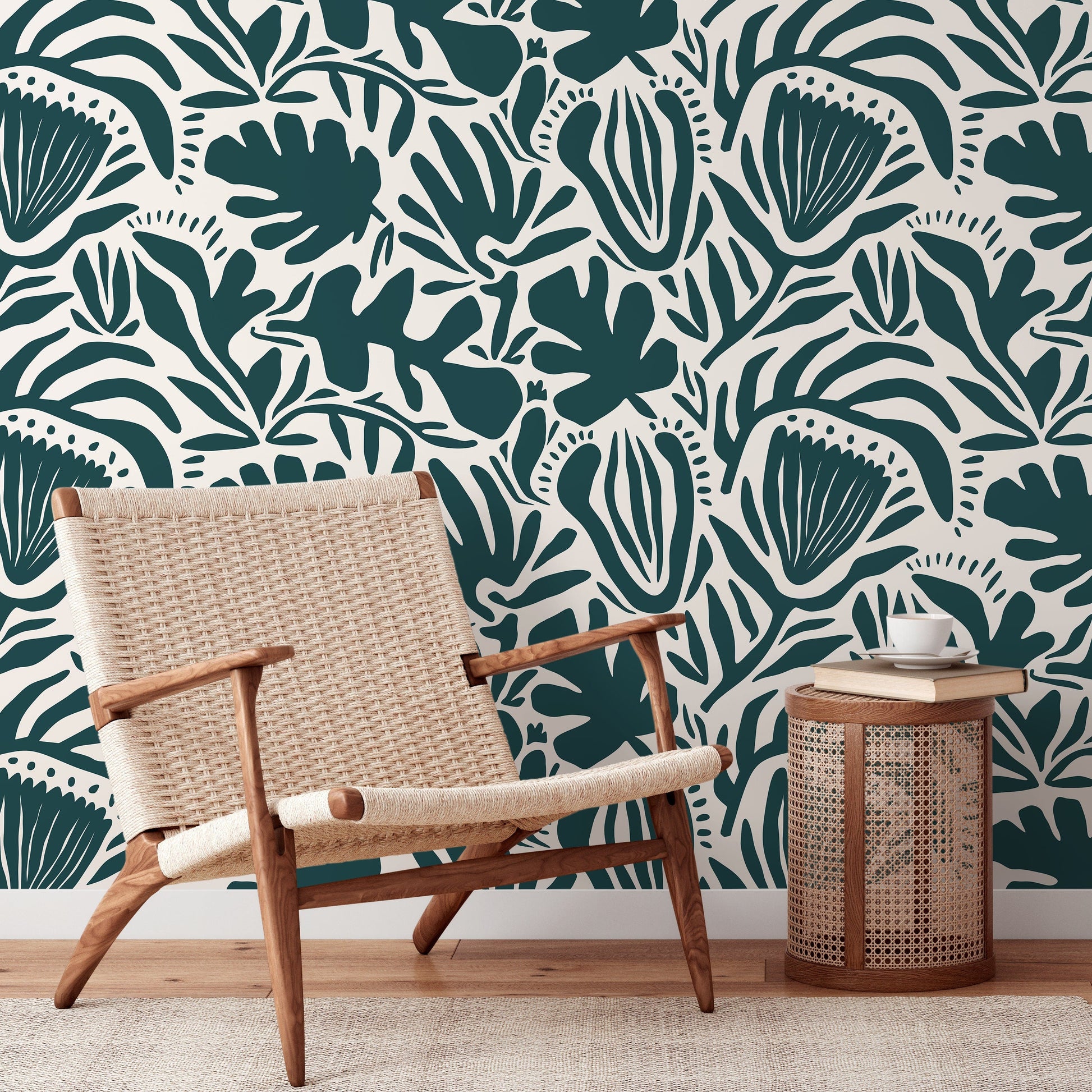 Green Abstract Floral Wallpaper Modern Wallpaper Peel and Stick and Traditional Wallpaper - D707