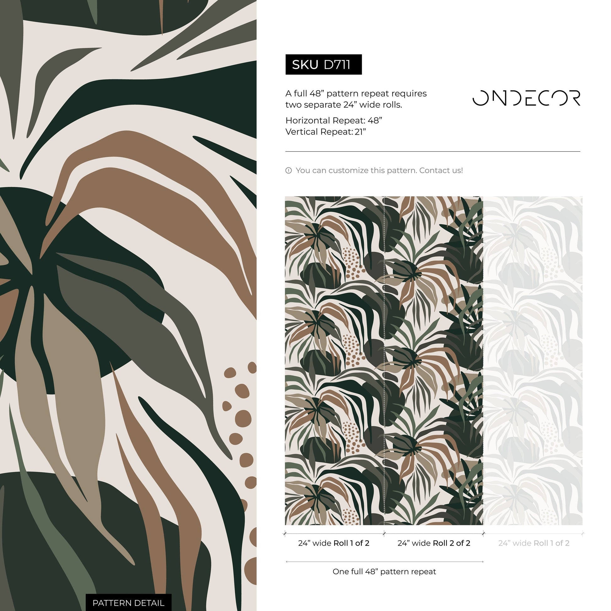 Tropical Abstract Wallpaper Modern Wallpaper Peel and Stick and Traditional Wallpaper - D711