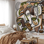 Abstract Mural Line Art Faces Wallpaper Modern Wallpaper Hand Drawing Wallpaper Peel and Stick Wallpaper Home Decor - D581