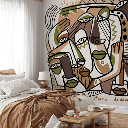 Abstract Mural Line Art Faces Wallpaper Modern Wallpaper Hand Drawing Wallpaper Peel and Stick Wallpaper Home Decor - D581