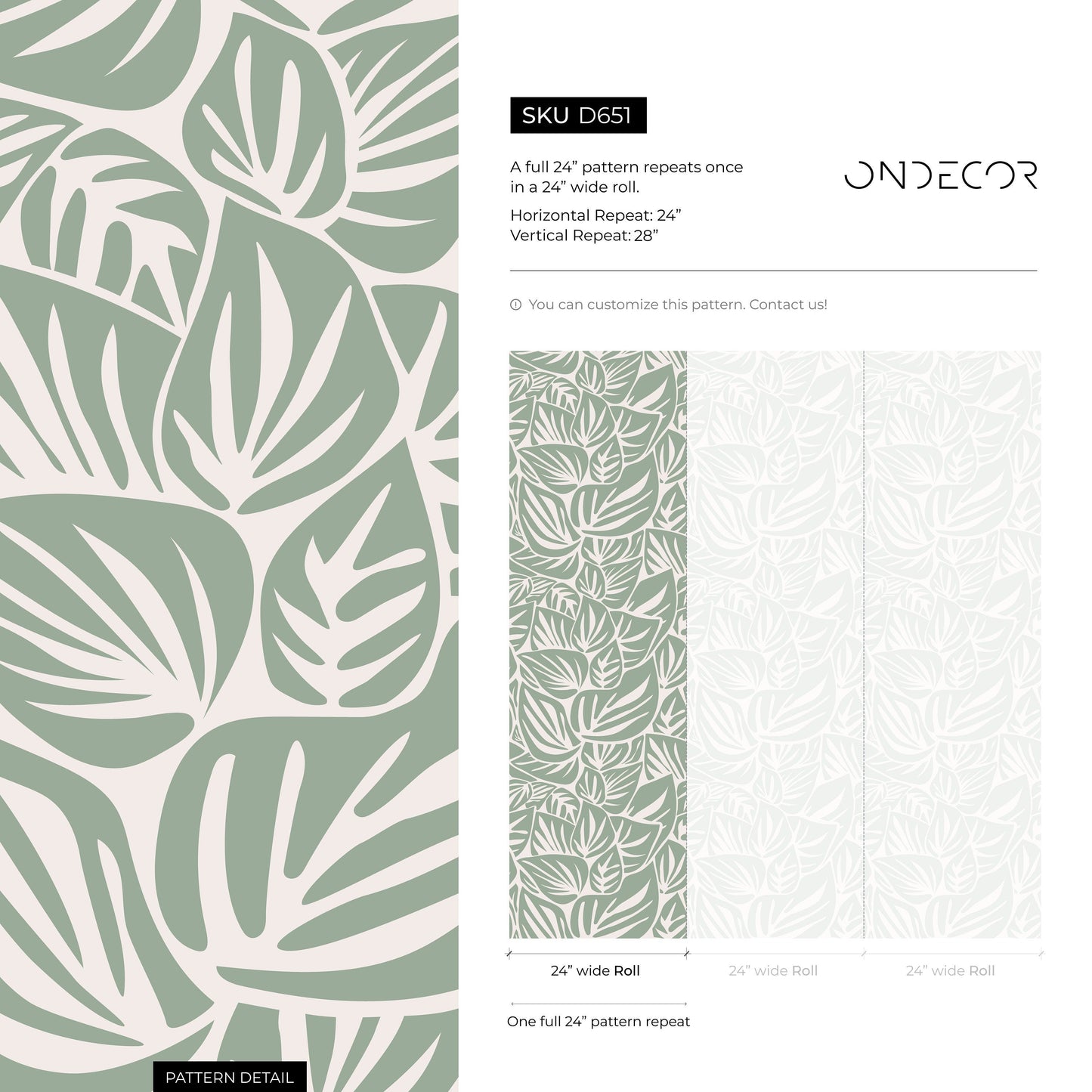 Light Green Leaf Wallpaper Modern Wallpaper Peel and Stick and Traditional Wallpaper - D651