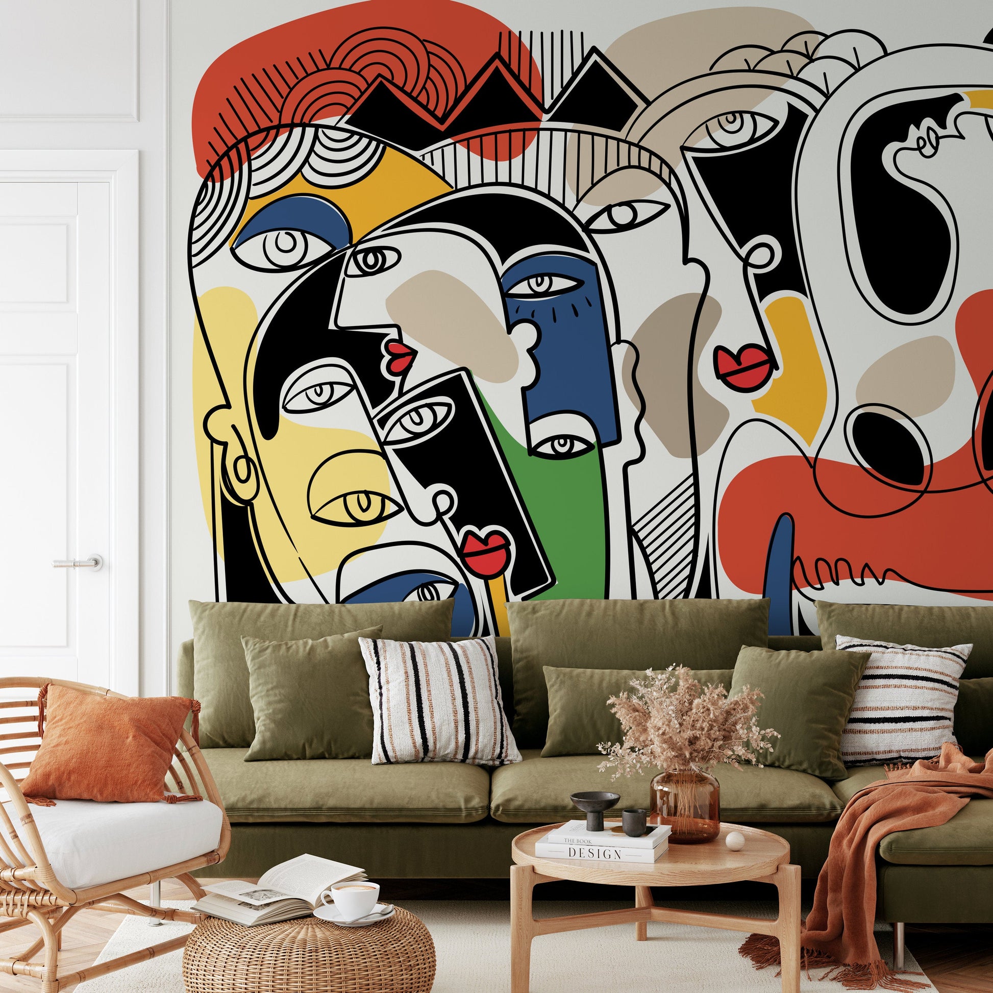 Surreal Line Art Mural Abstract Wallpaper Hand Drawing Wallpaper Peel and Stick Wallpaper Home Decor - D586