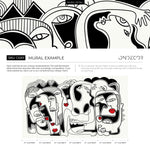 Black and White Line Art Mural Abstract Wallpaper Hand Drawing Wallpaper Peel and Stick Wallpaper Home Decor - D589