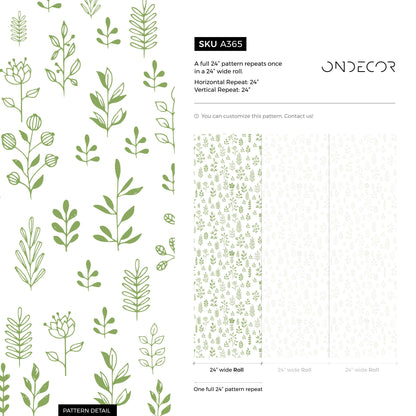 Green Minimalist Leaf Wallpaper Boho Plant Wallpaper Peel and Stick and Traditional Wallpaper - A365