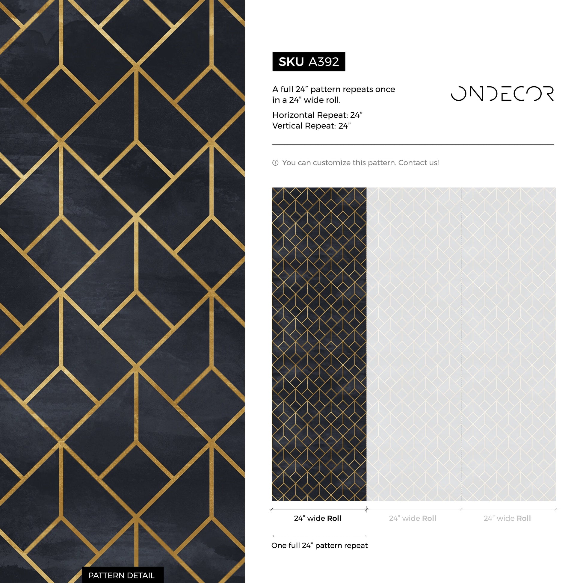 Removable Wallpaper Peel and Stick Wallpaper Wall Paper Wall Mural - Black and Non-Metalic Yellow Gold Color - A392