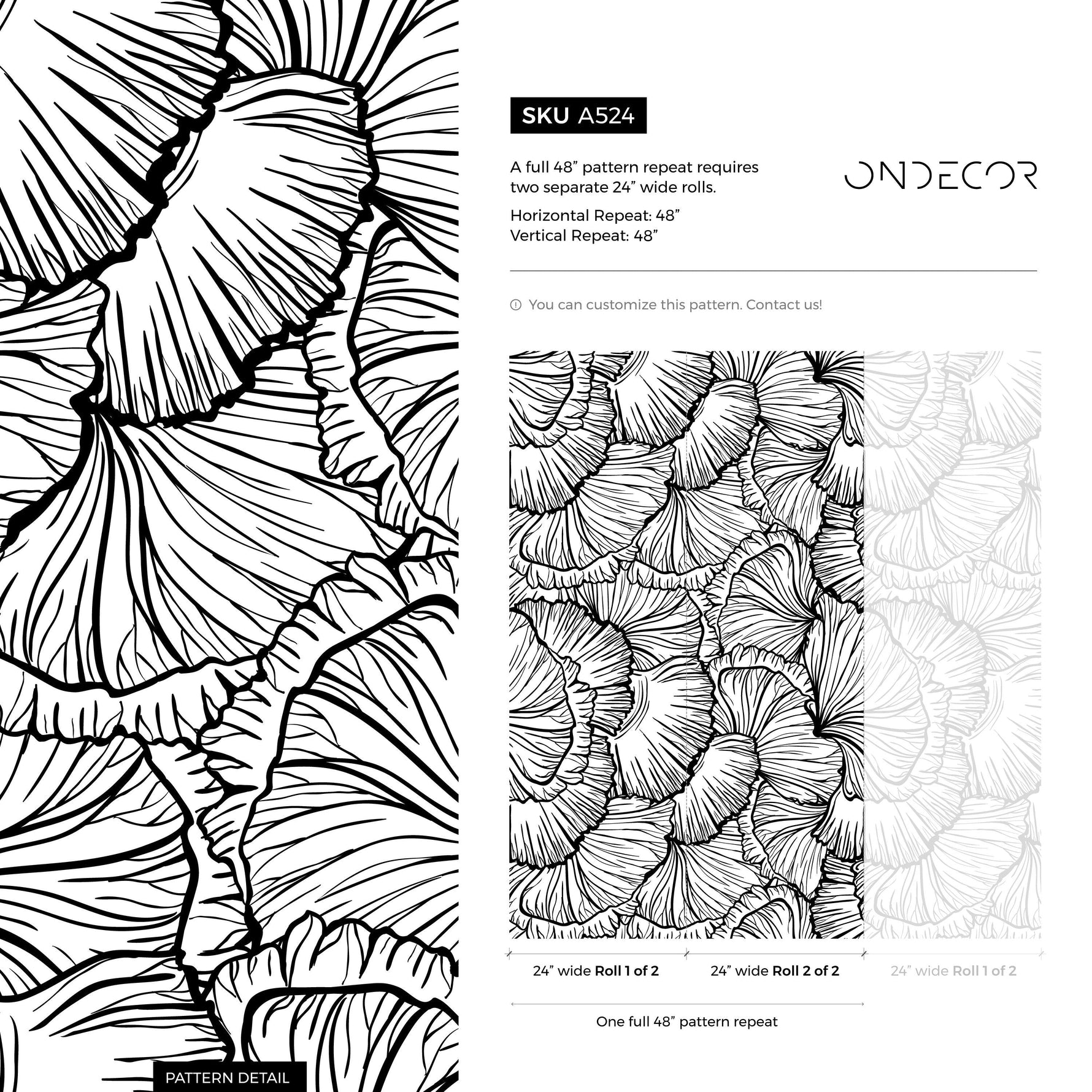 Black and White Wallpaper Abstract Leaves Wallpaper Peel and Stick and Traditional Wallpaper - A524