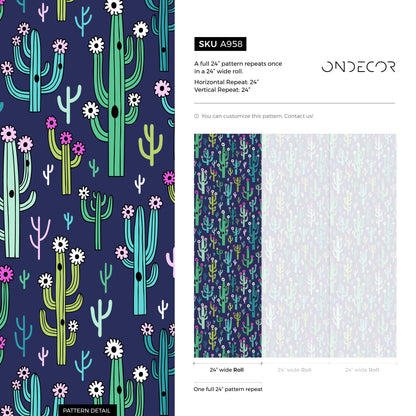 Cactus Floral Wallpaper Cute Kid Wallpaper Peel and Stick and Traditional Wallpaper - A958