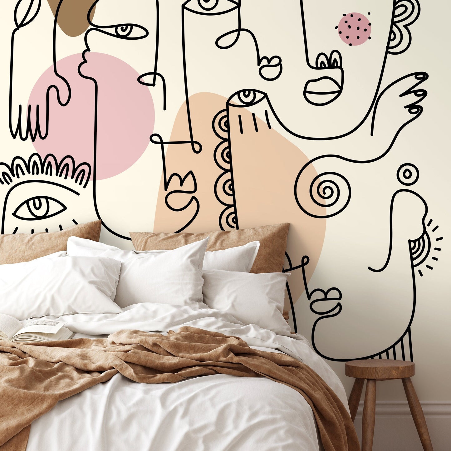 Abstract Faces Mural Modern Wallpaper Peel and Stick Wallpaper Home Decor - D600