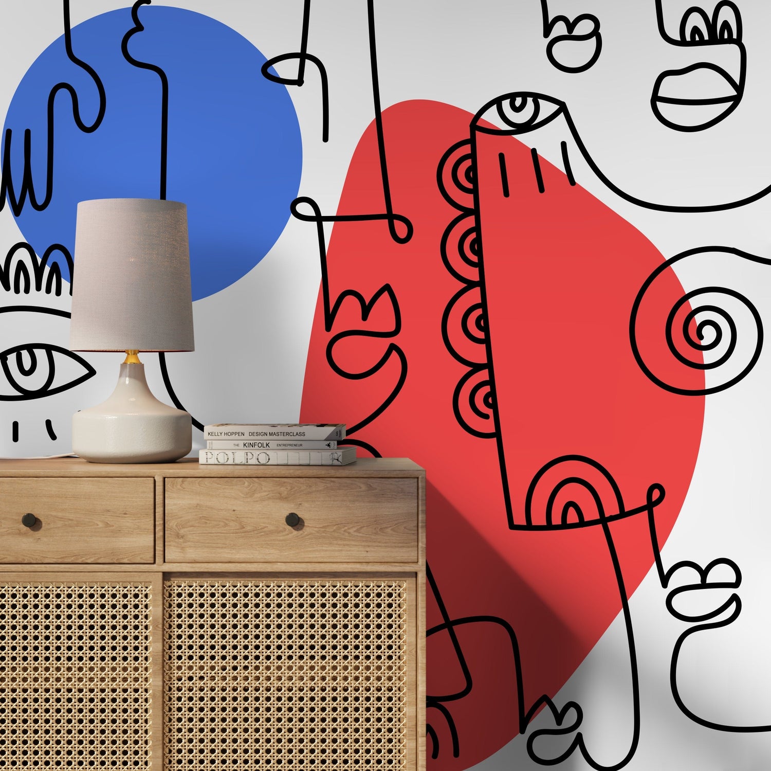 Abstract Line Art Faces Mural Modern Wallpaper Peel and Stick Wallpaper Home Decor - D601