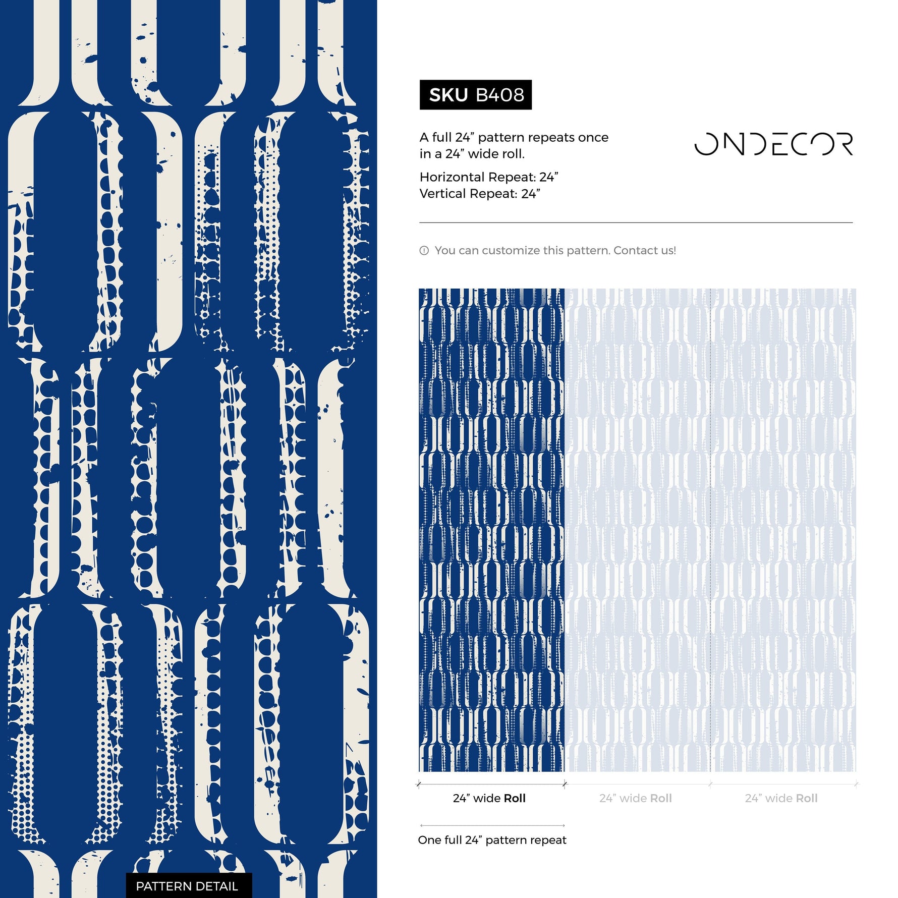 Removable Wallpaper Peel and Stick Wallpaper Wall Paper Wall Mural - Art Deco Blue Wallpaper - B408