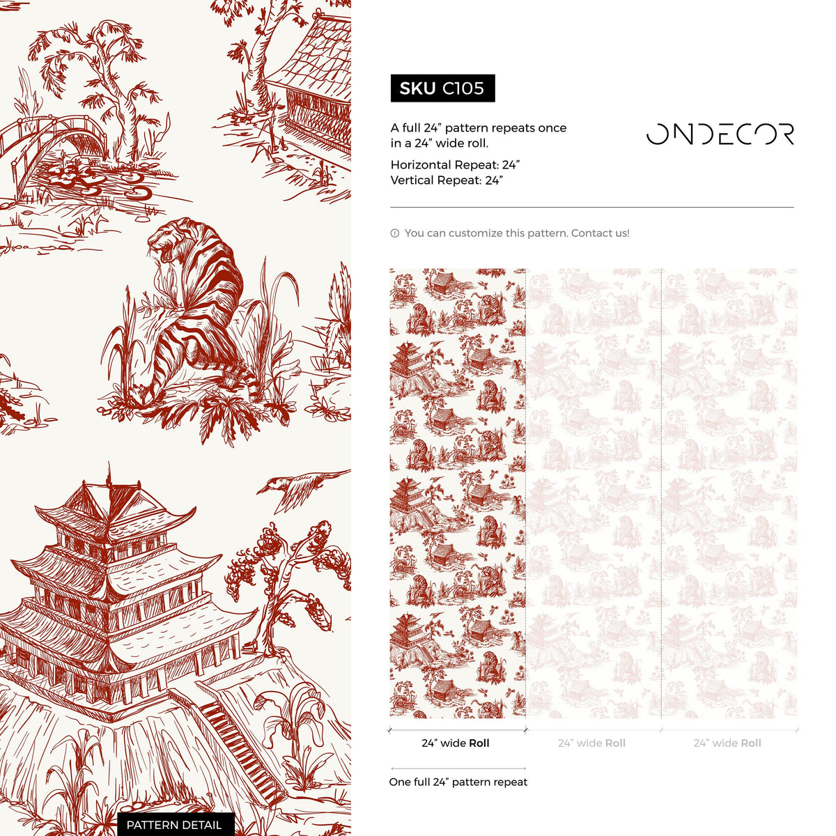 Wall Decor Wallpaper Peel and Stick Wallpaper Removable Wallpaper Home Decor Wall Art Room Decor / Red Chinese Wallpaper - C105