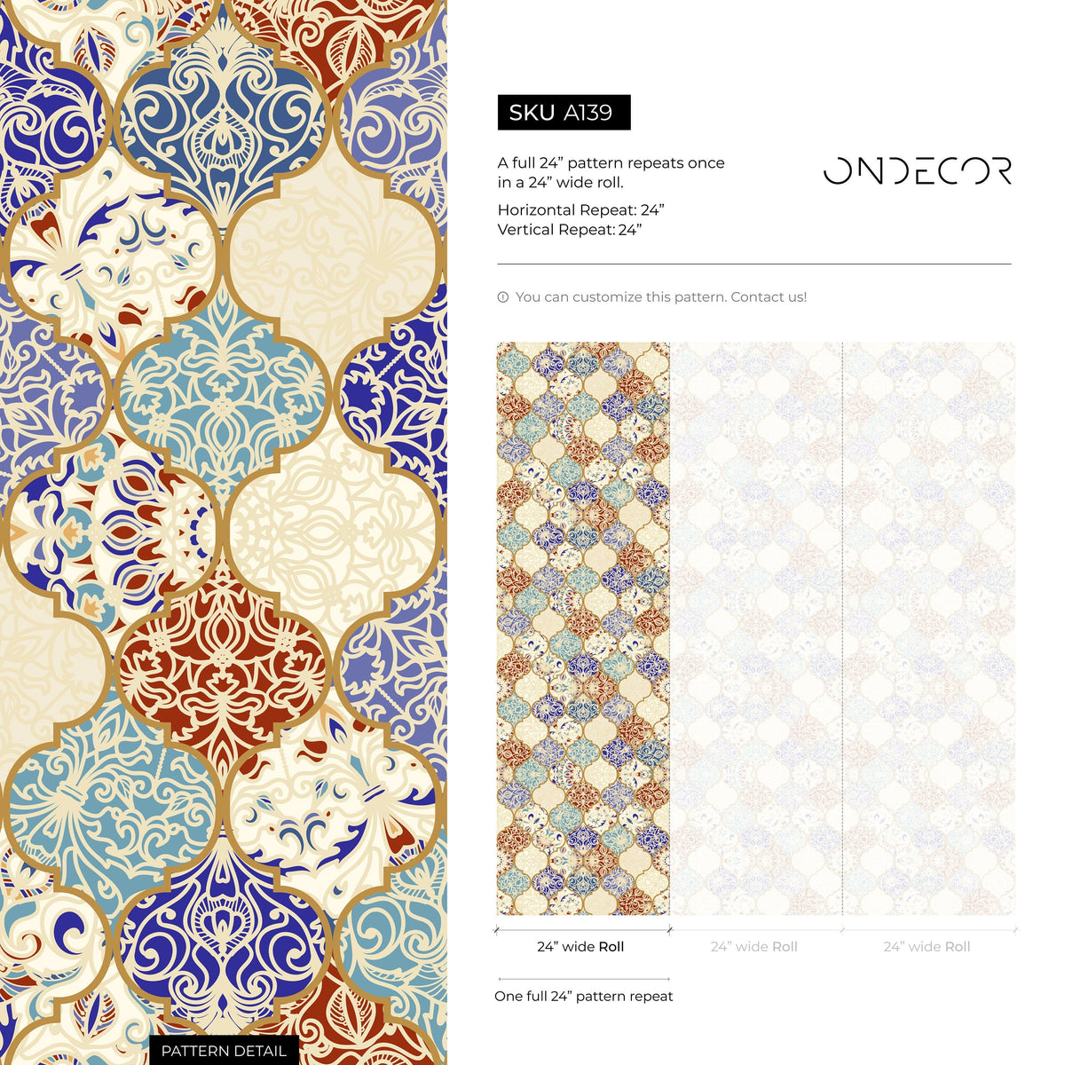 Wallpaper Peel and Stick Wallpaper Removable Wallpaper Home Decor Wall Art Wall Decor Room Decor / Colorful Marrakech Tile Wallpaper - A139