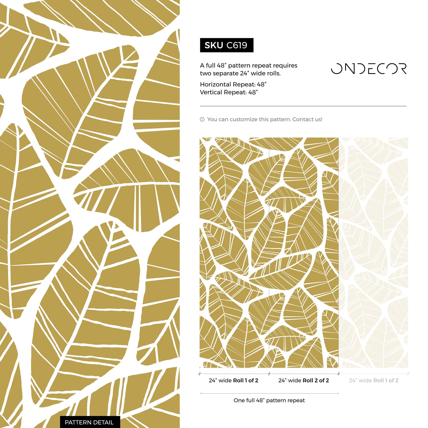 Boho Leaves Wallpaper / Peel and Stick Wallpaper Removable Wallpaper Home Decor Wall Art Wall Decor Room Decor - C619