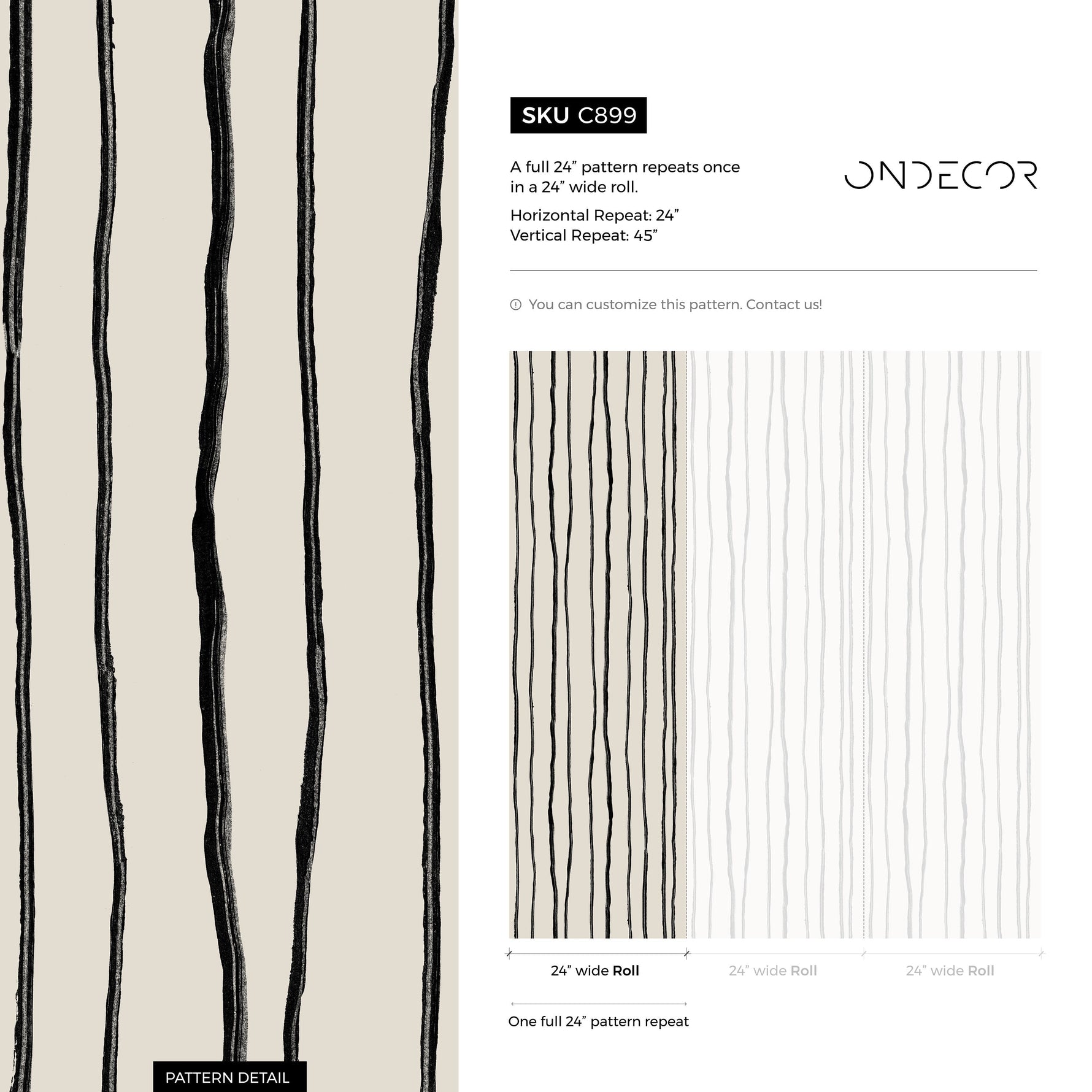 Black and Beige Boho Striped Wallpaper / Peel and Stick Wallpaper Removable Wallpaper Home Decor Wall Art Wall Decor Room Decor - C899