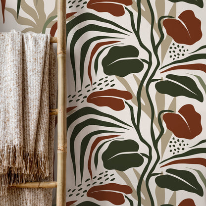 Tropical Modern Wallpaper Leaves Wallpaper Peel and Stick and Traditional Wallpaper - D717