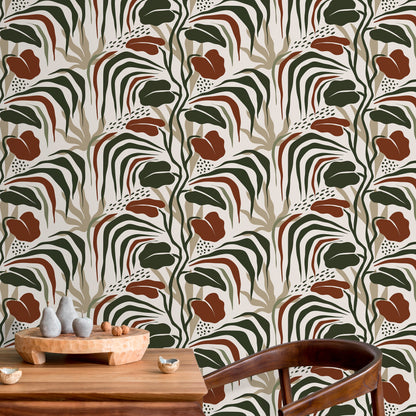 Tropical Modern Wallpaper Leaves Wallpaper Peel and Stick and Traditional Wallpaper - D717