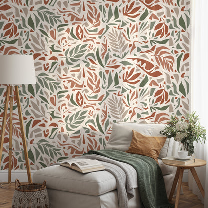 Taupe Leaf Wallpaper Abstract Wallpaper Peel and Stick and Traditional Wallpaper - D723