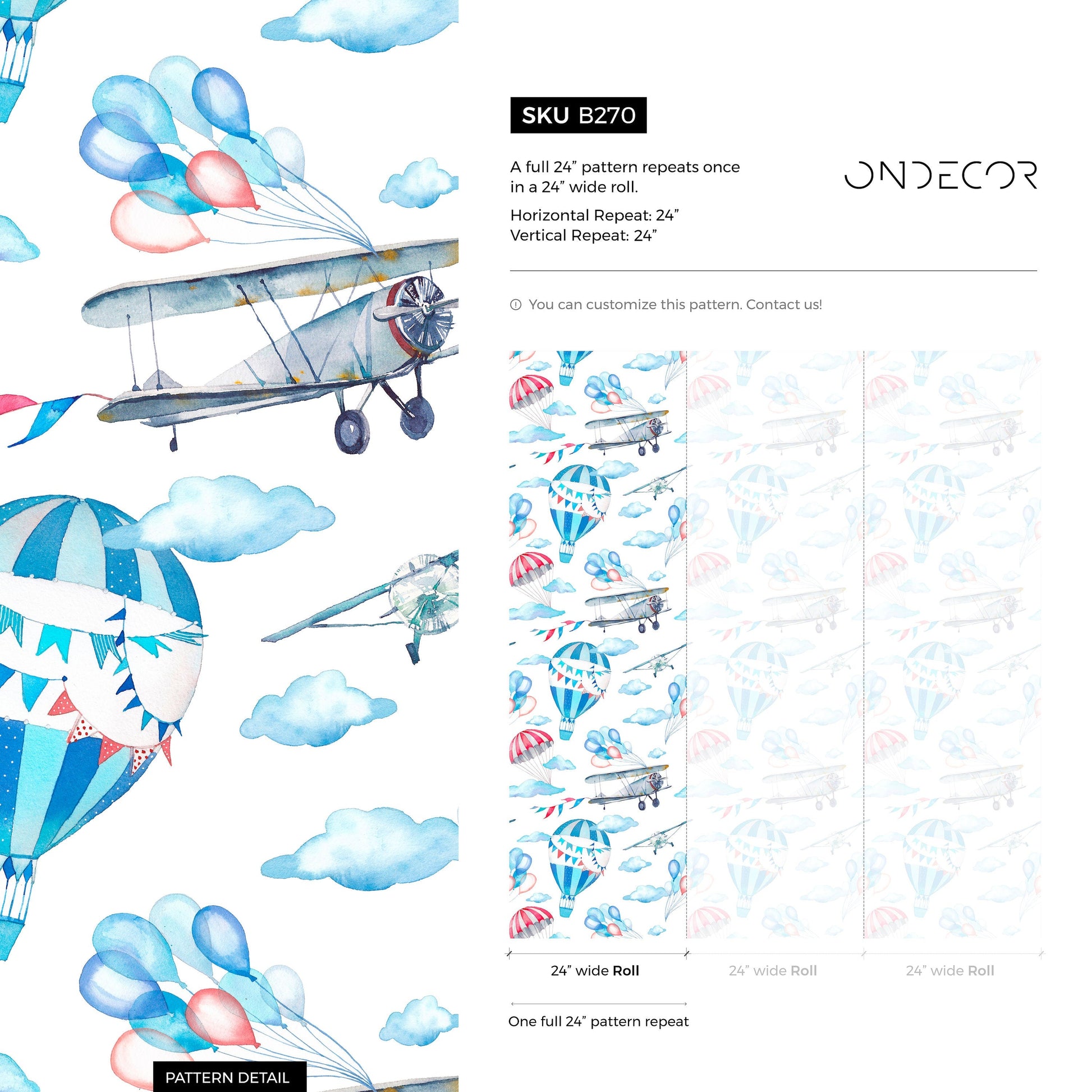 Wallpaper Peel and Stick Wallpaper Removable Wallpaper Home Decor Wall Art Wall Decor Room Decor / Sky Flying Balloons Kids Wallpaper - B270