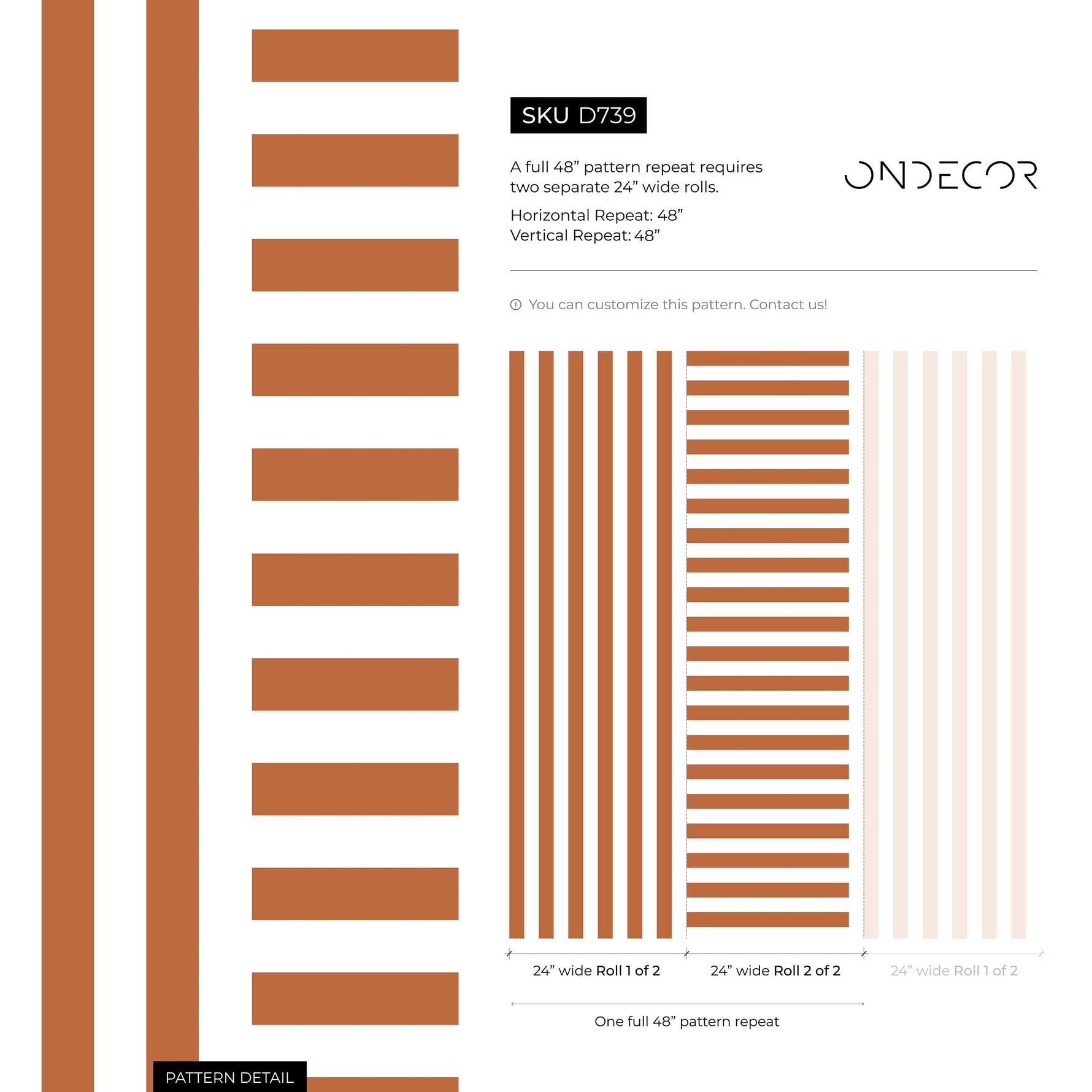 Terracotta Striped Wallpaper Modern Geometric Wallpaper Peel and Stick and Traditional Wallpaper - D739