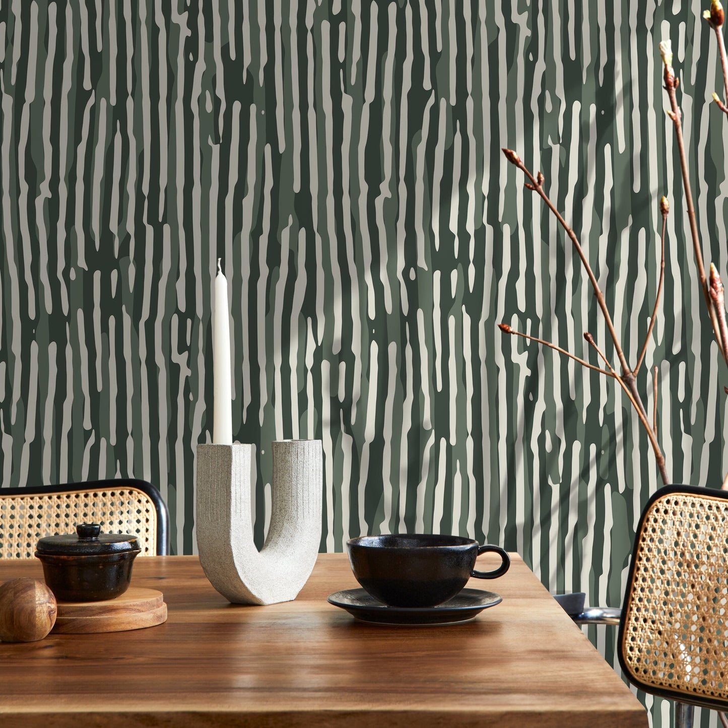 Dark Green Abstract Art Wallpaper Contemporary Wallpaper Peel and Stick and Traditional Wallpaper - D746