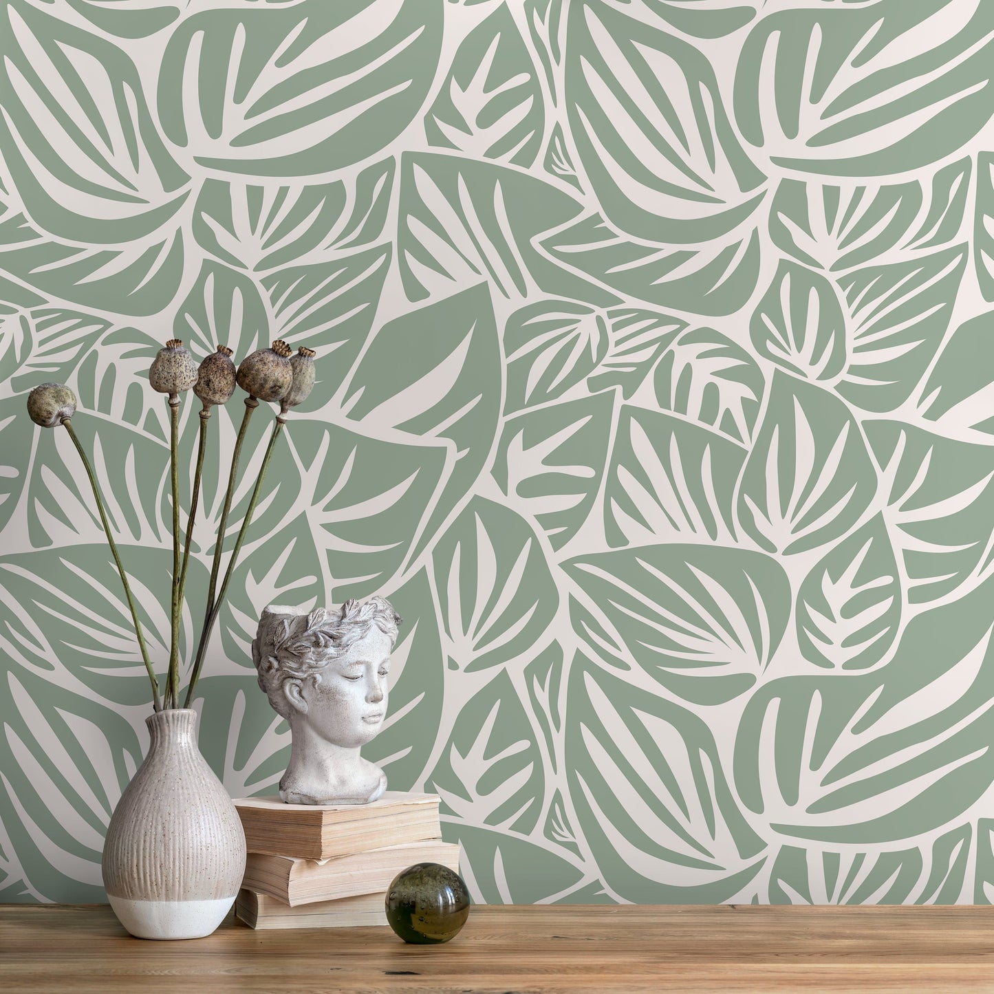 Light Green Leaf Wallpaper Modern Wallpaper Peel and Stick and Traditional Wallpaper - D651