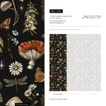 Dark Mushroom Wallpaper Dark Botanical Wallpaper Peel and Stick and Traditional Wallpaper - D821