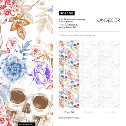 Colorful Tropical Skull Wallpaper Floral Gothic Wallpaper Peel and Stick and Traditional Wallpaper - A364