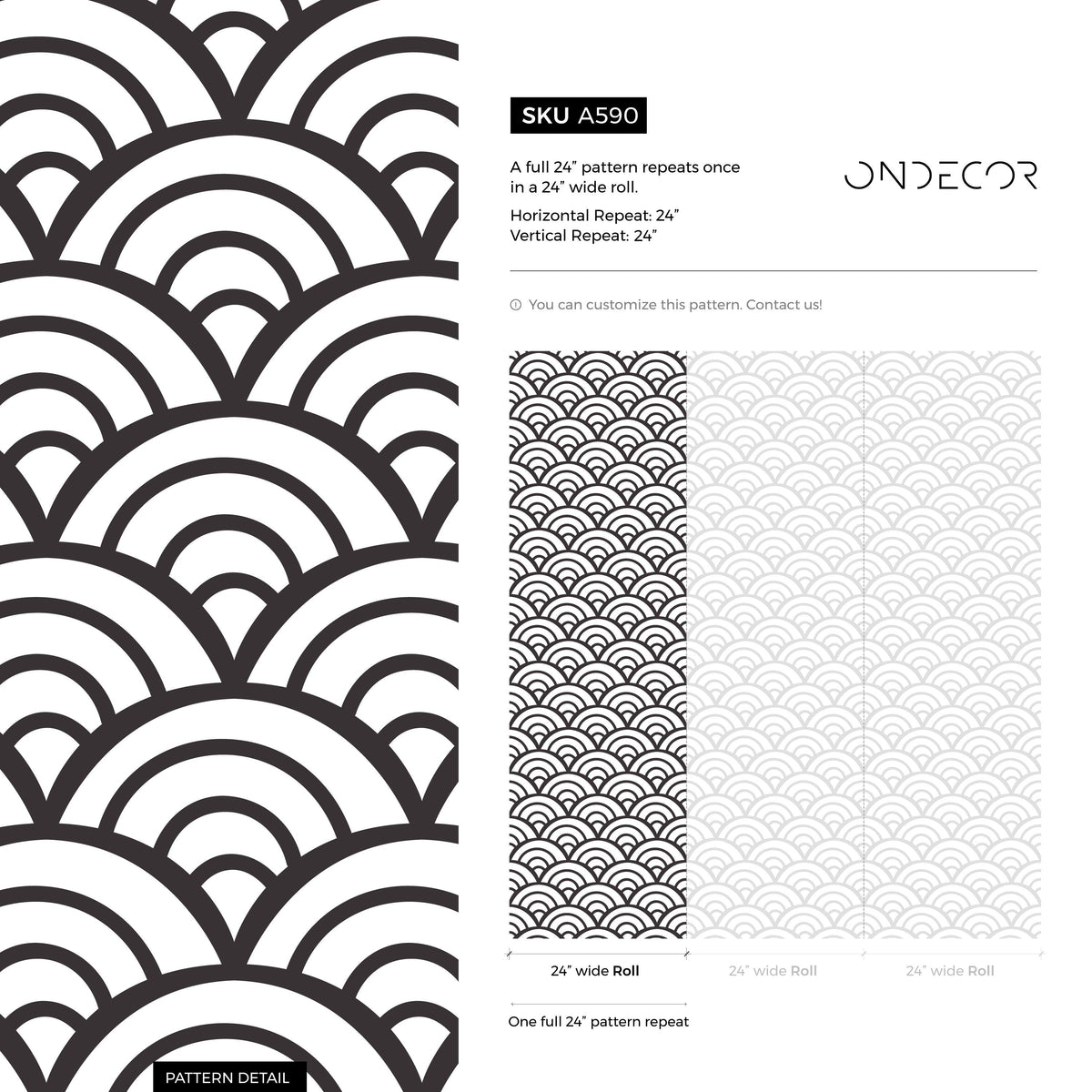 Black and White Wallpaper Boho Scollops Wallpaper Peel and Stick and Traditional Wallpaper - A590