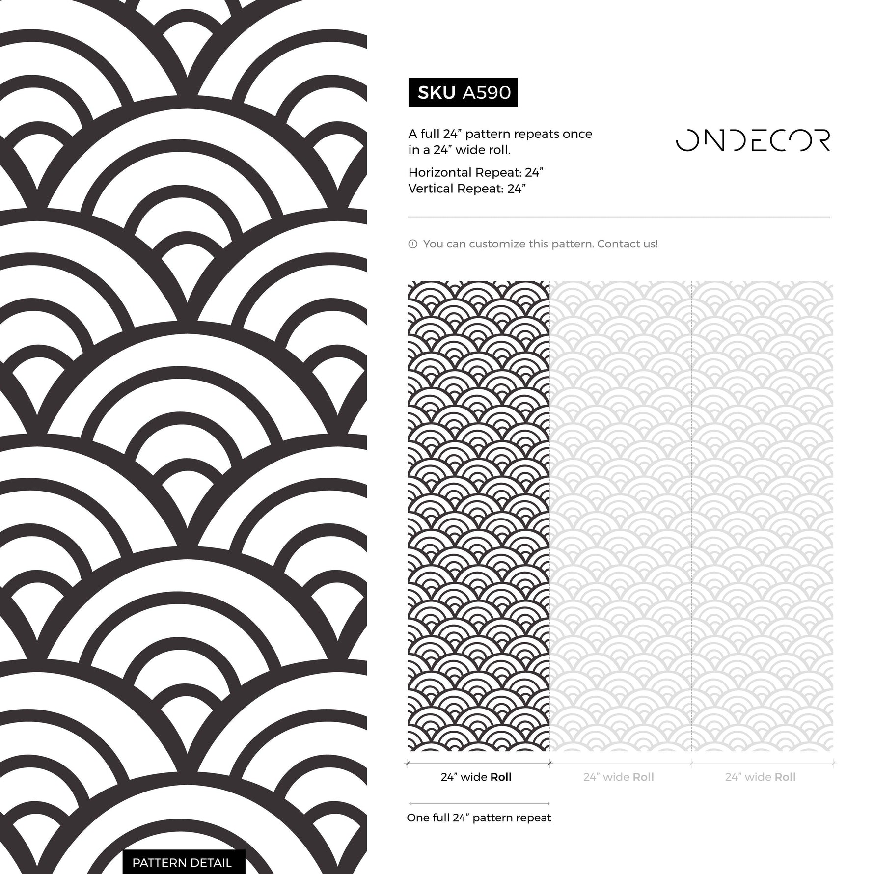 Black and White Wallpaper Boho Scollops Wallpaper Peel and Stick and Traditional Wallpaper - A590