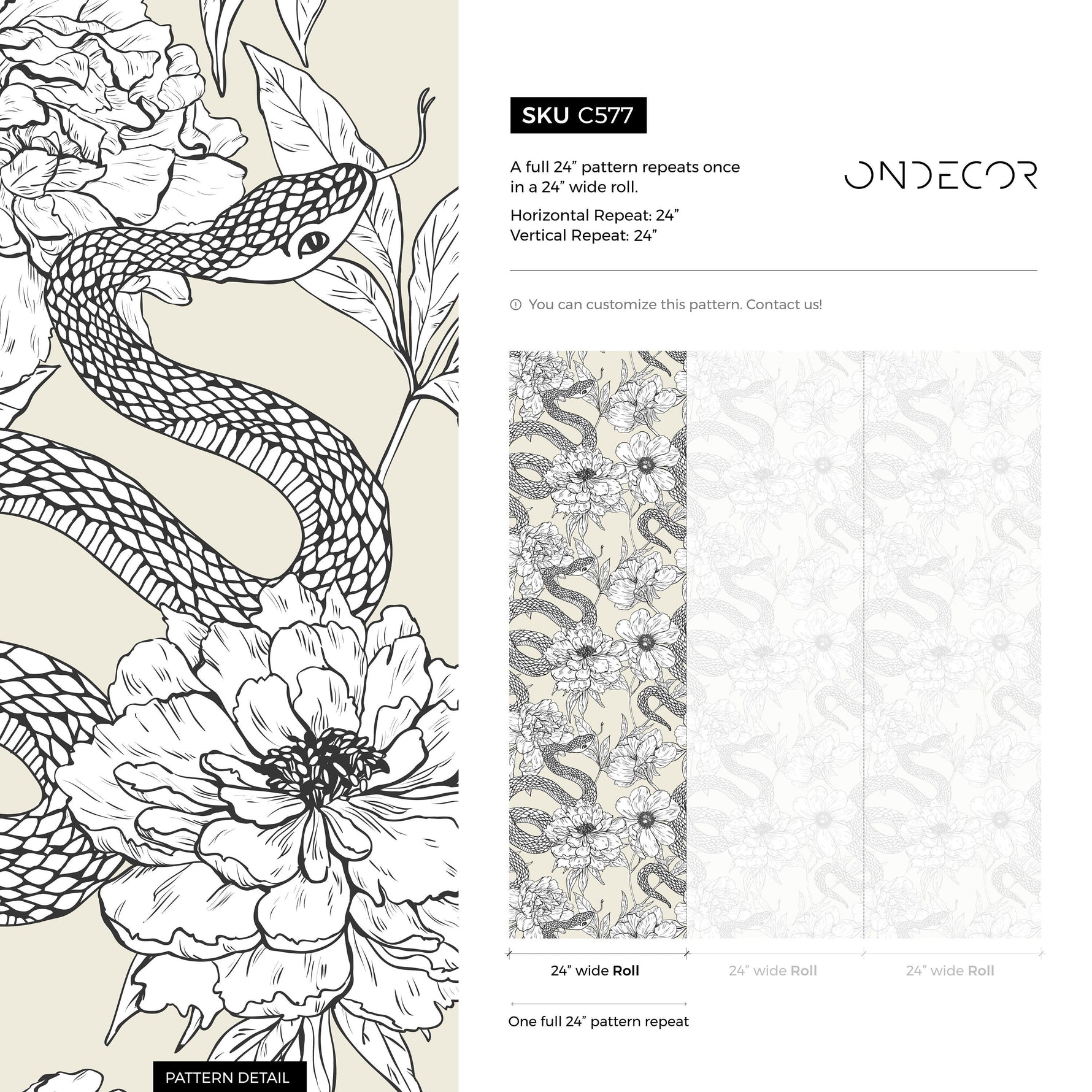 Wallpaper Peel and Stick Wallpaper Removable Wallpaper Home Decor Wall Art Wall Decor Room Decor / Beige Snake Wallpaper - C577