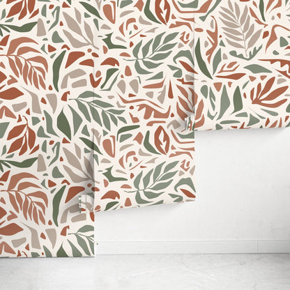 Taupe Leaf Wallpaper Abstract Wallpaper Peel and Stick and Traditional Wallpaper - D723