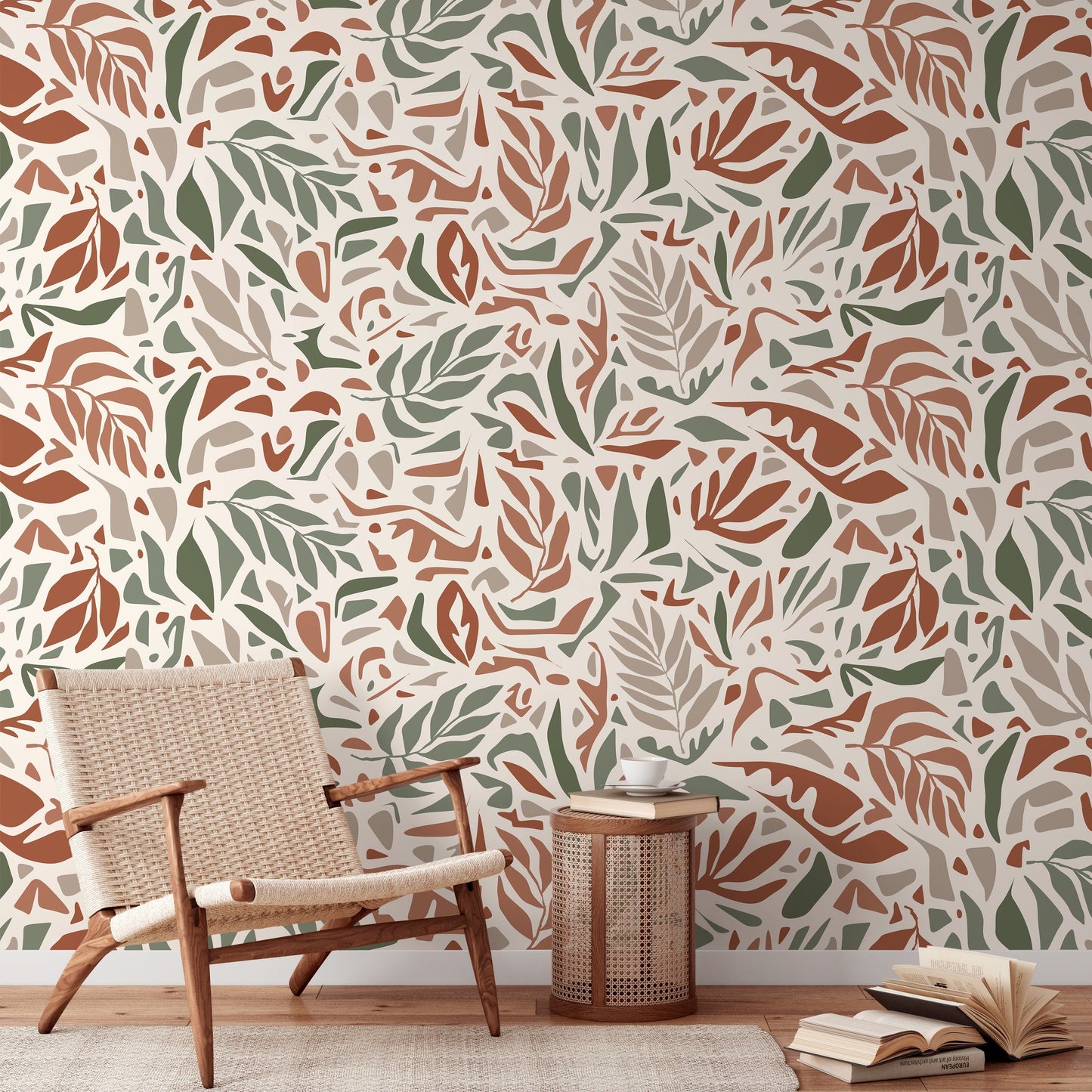 Taupe Leaf Wallpaper Abstract Wallpaper Peel and Stick and Traditional Wallpaper - D723