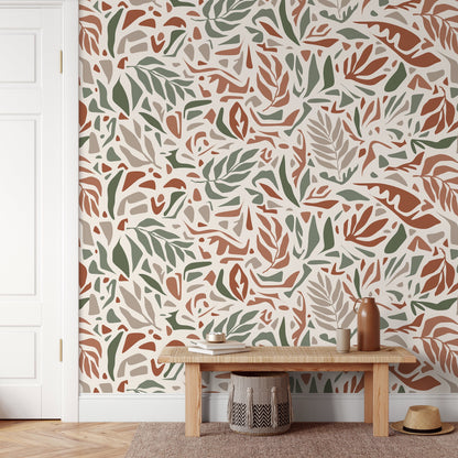 Taupe Leaf Wallpaper Abstract Wallpaper Peel and Stick and Traditional Wallpaper - D723