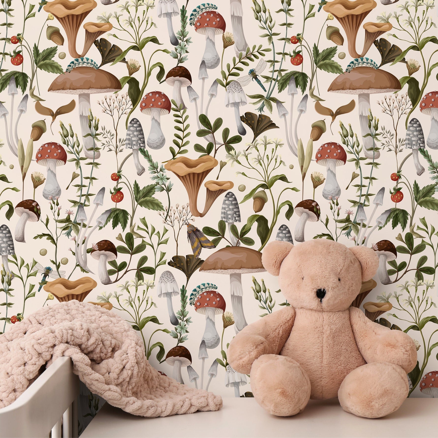 Vintage Mushroom Wallpaper Botanical Wallpaper Peel and Stick and Traditional Wallpaper - D817