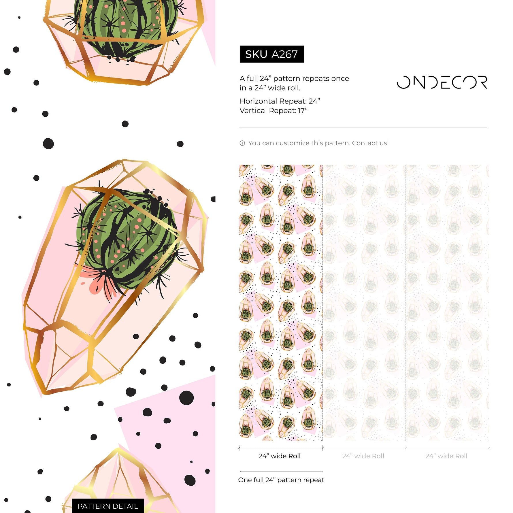 Geometric Cacti Pattern, Cactus Pattern, Cactus, Removable Wall Decor, Peel and Stick Wallpaper, Wall Paper Removable Wallpaper Mural - A267