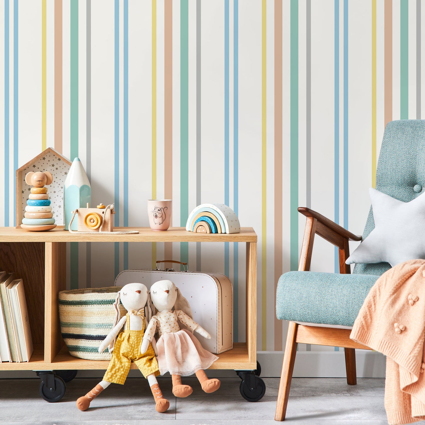 Colorful Striped Wallpaper Farmhouse Wallpaper Peel and Stick and Traditional Wallpaper - D786