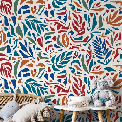 Colorful Abstract Leaf Wallpaper Modern Wallpaper Peel and Stick and Traditional Wallpaper - D721