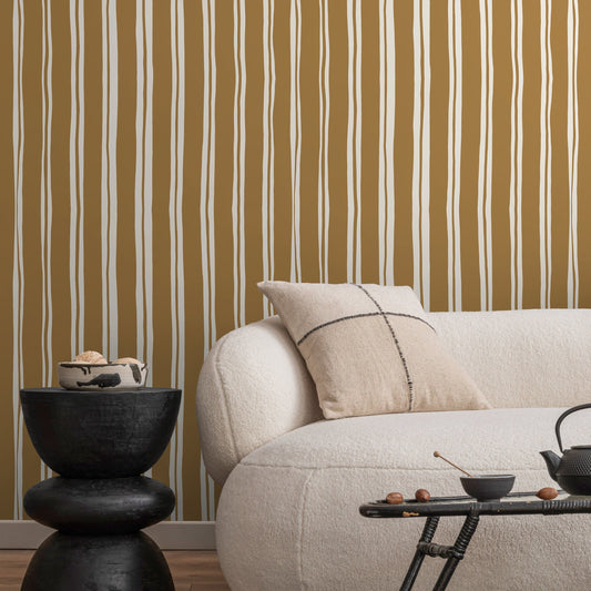 Mustard Lines Wallpaper Striped Wallpaper Peel and Stick and Traditional Wallpaper - D767