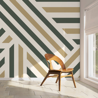 Green Geometric Wallpaper Modern Striped Wallpaper Peel and Stick and Traditional Wallpaper - D732