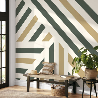 Green Geometric Wallpaper Modern Striped Wallpaper Peel and Stick and Traditional Wallpaper - D732