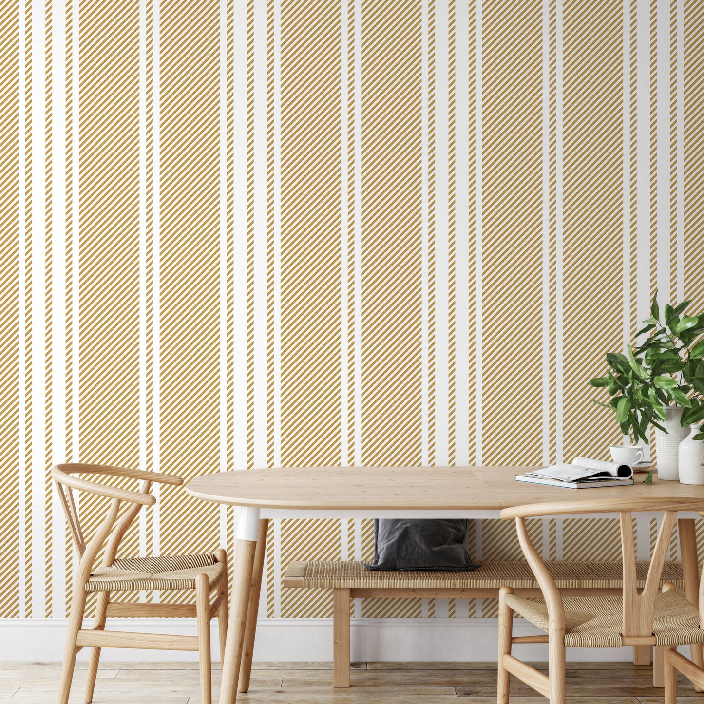 Yellow Striped Wallpaper Farmhouse Wallpaper Peel and Stick and Traditional Wallpaper - D784