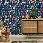 Wallpaper Removable Wallpaper Peel and Stick Wallpaper Wall Decor Home Decor Wall Art Room Decor / Colorful Leaf Wallpaper - D936